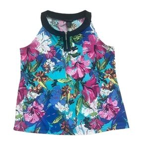 Susan Lawrence Floral Sleeveless Top with Front Zipper Detail. Size XL